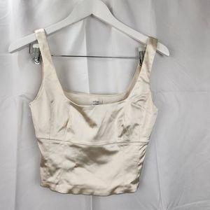 Aritzia Cream Satin Square Neck Cropped Tank